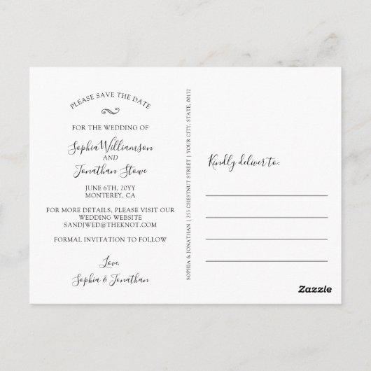 Hochzeitsskript speichern des Fotos Datum Postkarte (Rückseite)