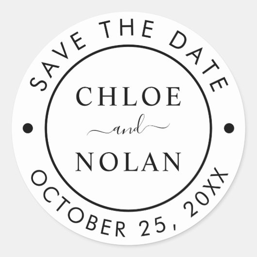 Hochzeitsskript speichern runder aufkleber (Vorderseite)