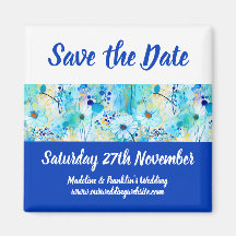 Hochzeitsskript speichern Sie das Datum Blue Flora