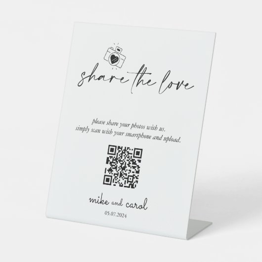 Hochzeitsskripte für das Liebe-Foto QR-Code-Zeiche Sockelschild (Vorderseite)