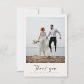 Hochzeitsskripte moderne schwarz-weiße Information Dankeskarte (Vorderseite)