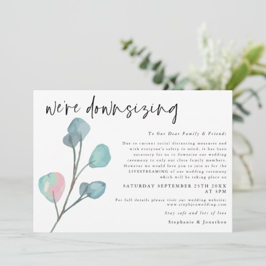 Hochzeitsskripte Moderner Eukalyptus Ankündigung (Stehend Vorderseite)