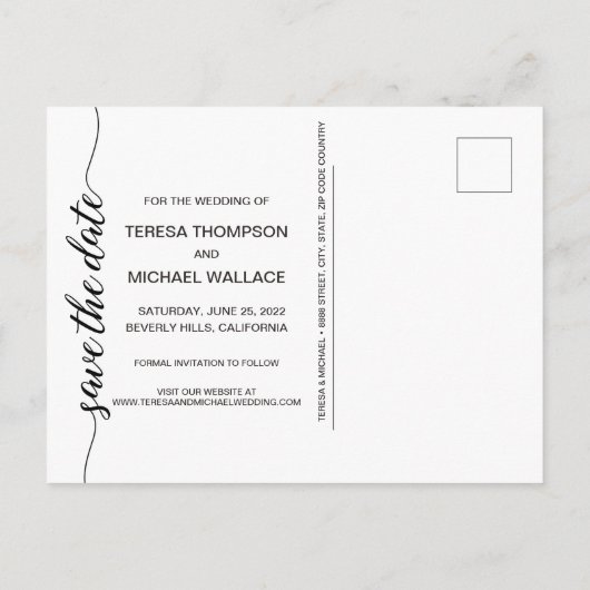 Hochzeitsskripte speichern das Date Modern Script- Postkarte (Rückseite)