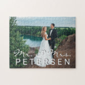 Hochzeitsskriptname Mr. and Mrs. typography Foto Puzzle (Horizontal)