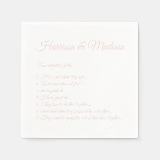 Hochzeitsskriptnamen Couple Fun Facts blush pink Serviette (Vorderseite)