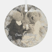 Hochzeitssnowflake Foto Bride & Groom Ornament Aus Glas (Vorderseite)