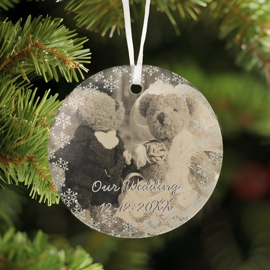 Hochzeitssnowflake Foto Bride & Groom Ornament Aus Glas