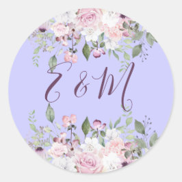 Hochzeitssommer für Lila Blumenmonogramm Runder Aufkleber