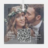 Hochzeitssong oder Playlist QR Code & Foto Newlywe Ornament Aus Glas (Vorderseite)