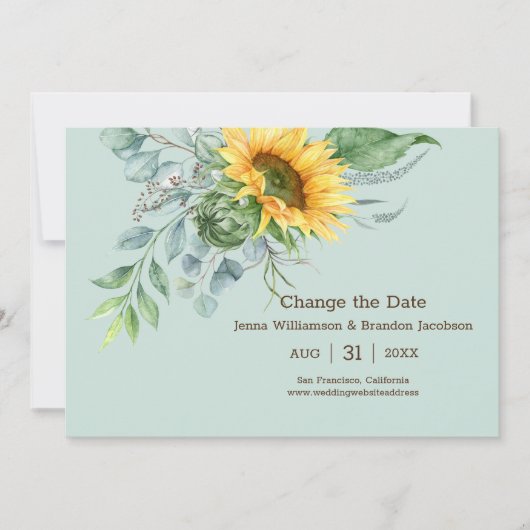 Hochzeitssonnenblume Rustikale ändern das Datum Gr Save The Date (Vorderseite)