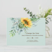 Hochzeitssonnenblume Rustikale ändern das Datum Gr Save The Date (Stehend Vorderseite)
