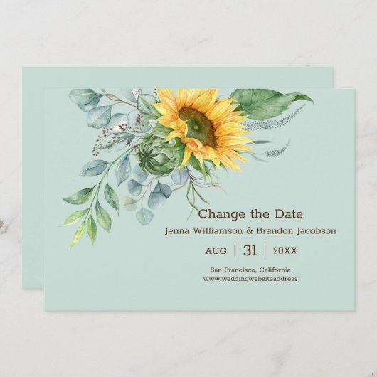 Hochzeitssonnenblume Rustikale ändern das Datum Gr Save The Date (Vorne/Hinten)