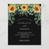 Hochzeitssonnenblumen Eukalyptus schwarzes Budget Flyer (Vorne)