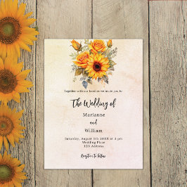 Hochzeitssonnenblumen, rustikal gelb einladungspostkarte