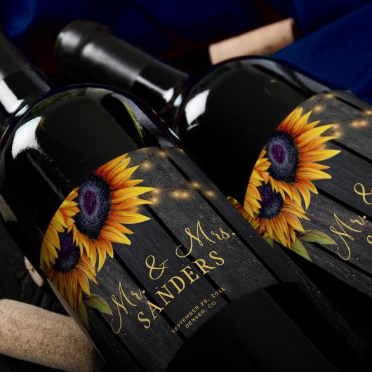 Hochzeitssonnenblumen rustikales Party Weinetikett
