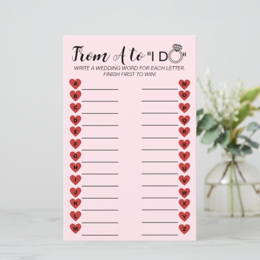 Hochzeitsspiel A bis Z - Spaß Brautparty-Aktivität (Stehend Vorderseite)
