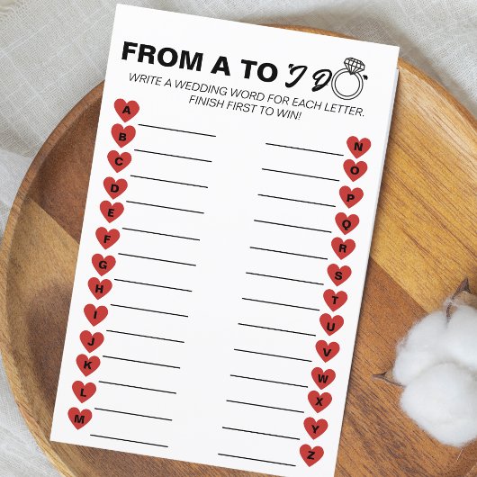 Hochzeitsspiel A bis Z - Spaß Brautparty-Aktivität