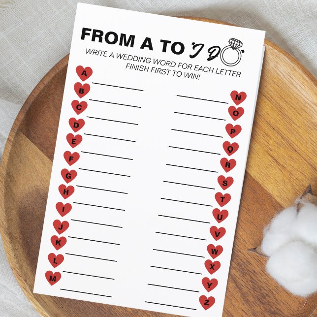 Hochzeitsspiel A bis Z - Spaß Brautparty-Aktivität (This fun bridal shower "From A to Z" is customizable & a creative way to share your big day!)