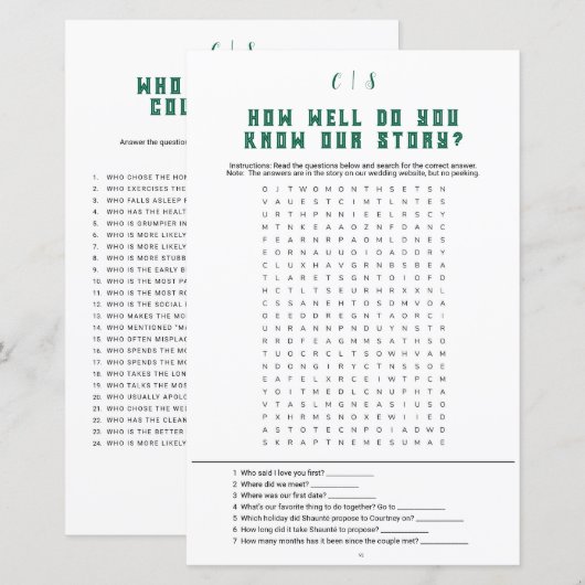 Hochzeitsspiel - Word-Suche v2 (Vorne/Hinten)