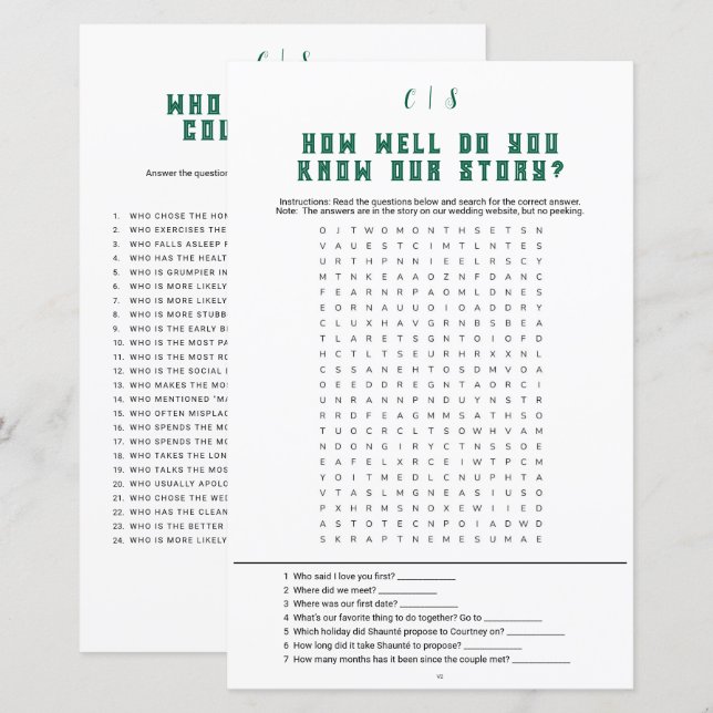 Hochzeitsspiel - Word-Suche v2 (Vorne/Hinten)