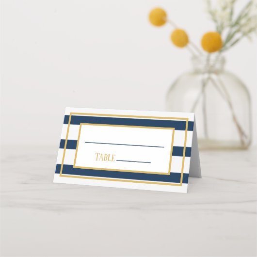 Hochzeitsspielplatz für Gold und Navy Platzkarte (Vorderseite)