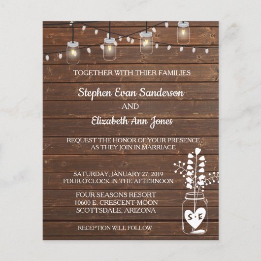 Hochzeitsstall Mason Jar Classic Holz Rustikales B Flyer (Vorne)