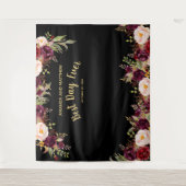 Hochzeitsstand Foto Booth Burgundy Floral Gold Bla Wandteppich (Vorderseite)
