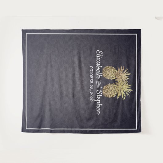 Hochzeitsstand Foto Booth Hintergrund Gold Ananas Wandteppich (Vorderseite (Horizontal))