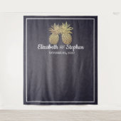 Hochzeitsstand Foto Booth Hintergrund Gold Ananas Wandteppich (Vorderseite)