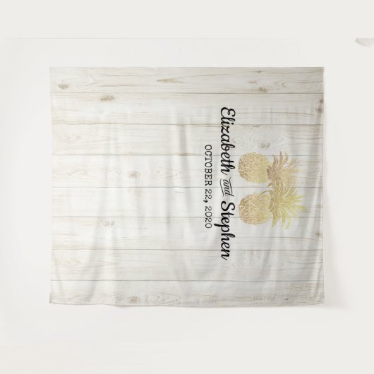 Hochzeitsstand Foto Booth Hintergrund Gold Ananas  Wandteppich (Vorderseite (Horizontal))