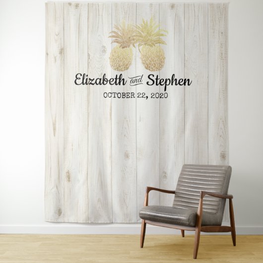 Hochzeitsstand Foto Booth Hintergrund Gold Ananas  Wandteppich (Beispiel)
