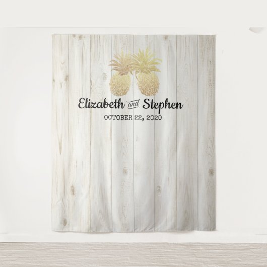 Hochzeitsstand Foto Booth Hintergrund Gold Ananas  Wandteppich (Vorderseite)