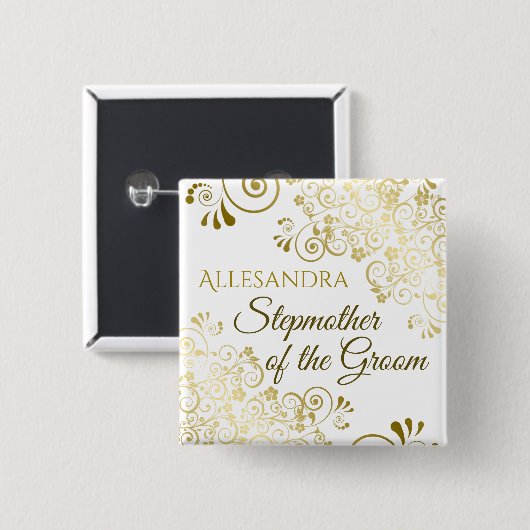 Hochzeitsstepother des Groom Gold Nametag Button (Vorne & Hinten)