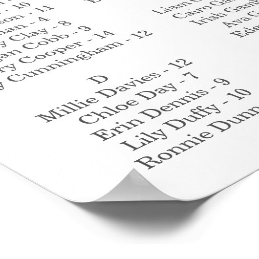 Hochzeitsstichtabelle, bearbeitbare Hintergrundfar Poster (Ecke)