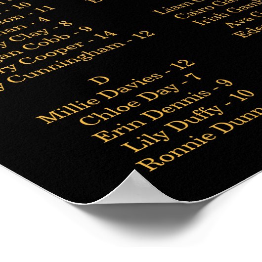 Hochzeitsstichtabelle, bearbeitbare Hintergrundfar Poster (Ecke)