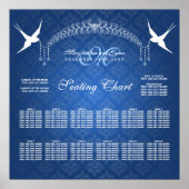 Hochzeitsstichtabelle Birds Monogramm Blau Poster (Vorne)