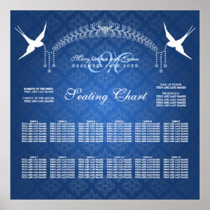 Hochzeitsstichtabelle Birds Monogramm Blau Poster