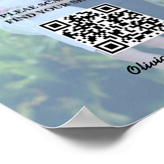 Hochzeitsstichtabelle Dusty Blue QR Code Foto Poster (Ecke)