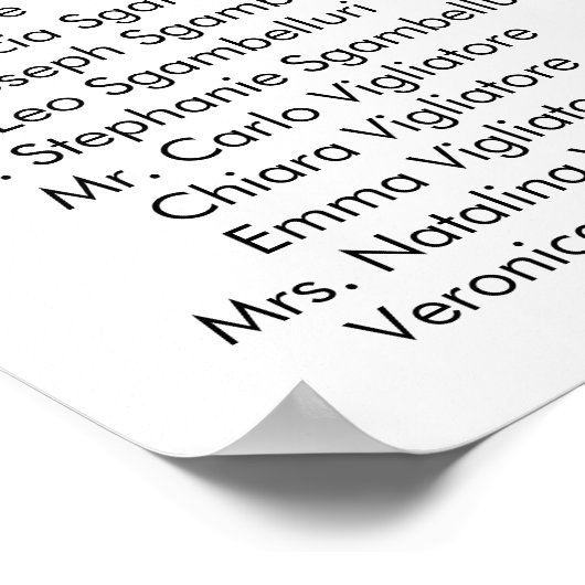 Hochzeitsstichtabelle mit weißer Karte Poster (Ecke)