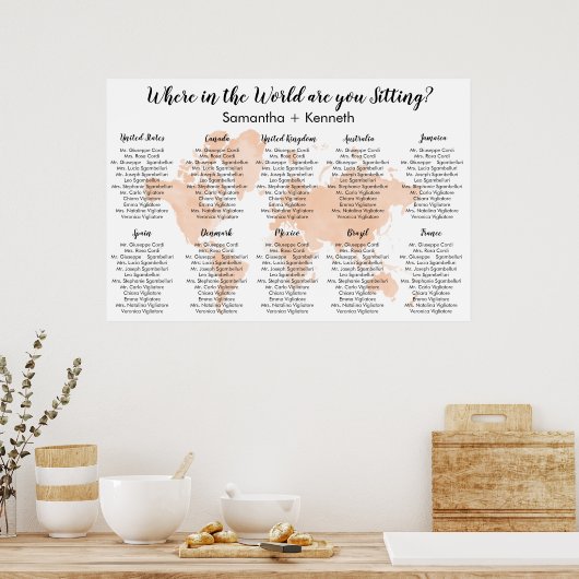 Hochzeitsstichtabelle mit weißer Karte Poster (Küche)