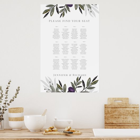Hochzeitsstichtabelle Oliven Toskana 2 Poster (Küche)