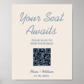 Hochzeitsstichtabelle QR Code Dusty Blue Sign Poster (Vorne)