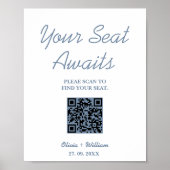 Hochzeitsstichtabelle QR Code Dusty Blue Sign Poster (Vorne)
