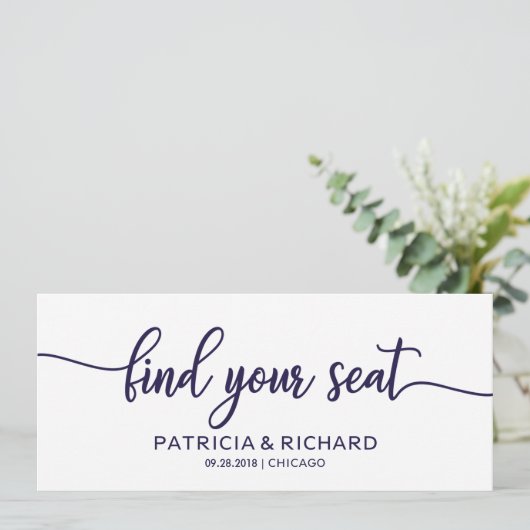 Hochzeitsstichtabelle Titel Chic Navy Blau Einladung (Stehend Vorderseite)