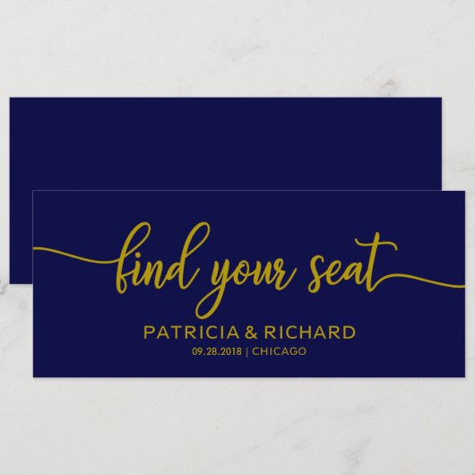 Hochzeitsstichtabelle Titel Gold Navy Blau Einladung (Vorne/Hinten)