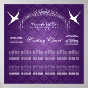 Hochzeitsstichtabelle Vögel Monogramm Lila Poster