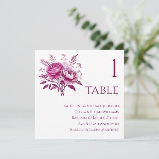 Hochzeitsstichtabelle - Wasserfarbenmagenta Einladung (Stehend Vorderseite)