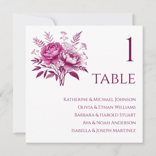 Hochzeitsstichtabelle - Wasserfarbenmagenta Einladung (Vorderseite)