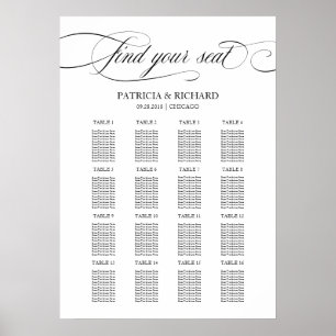 Hochzeitsstichtabelle zeichnen Elegantes Schwarzes Poster