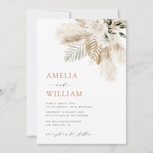 Hochzeitsstichtag für Boho Pampas Gras QR Einladung (Vorderseite)